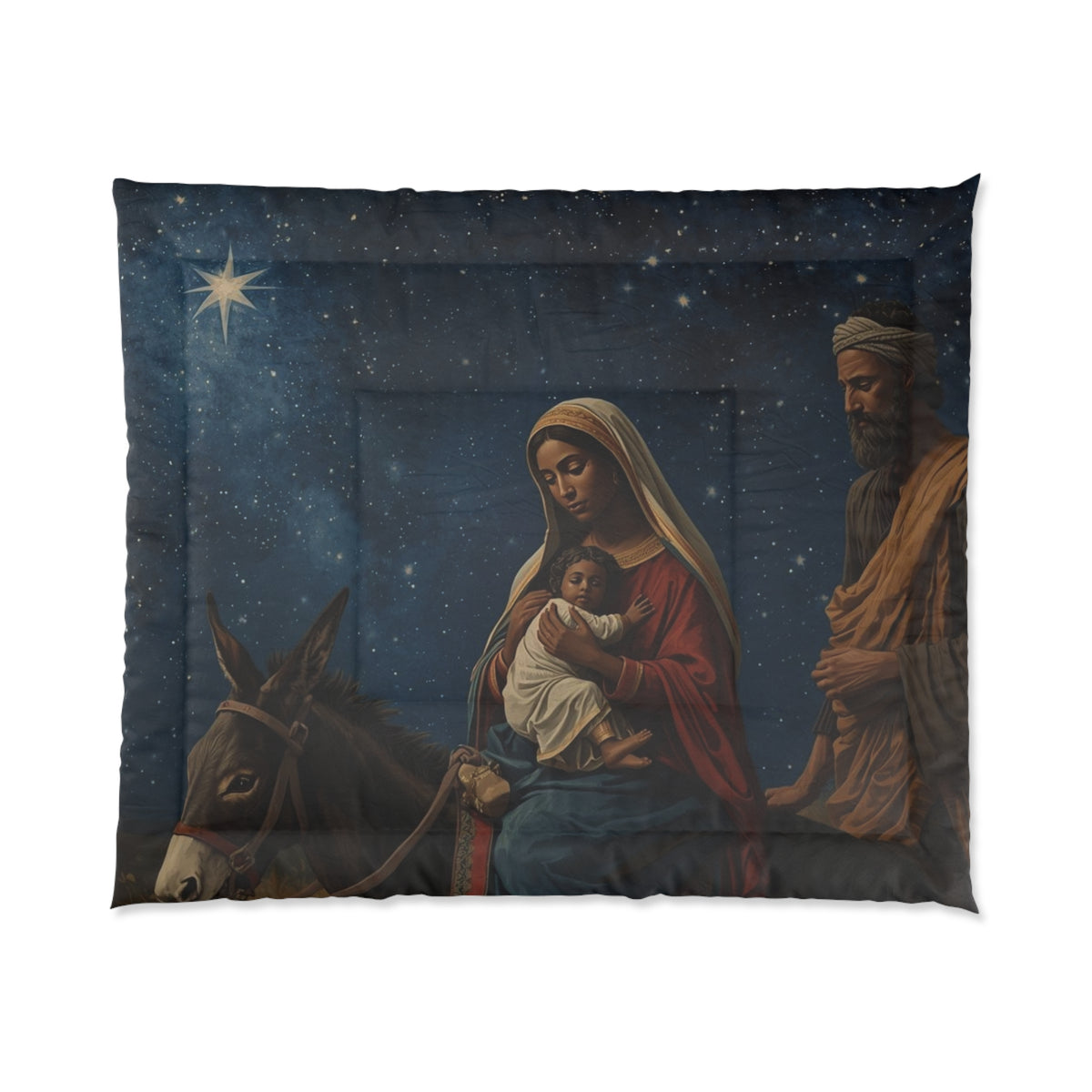Nativity Comforter - Holy Family Christmas Bedding with Starry Night