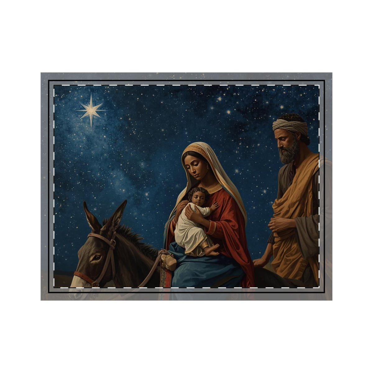 Nativity Scene Cotton Pillow Sham – Mary, Joseph & Baby Jesus under Starry Night